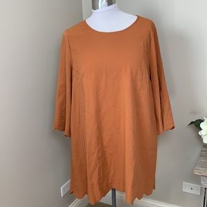 UMGEE NWT Rust Orange Shift Tunic Dress Scalloped Hem Size Large